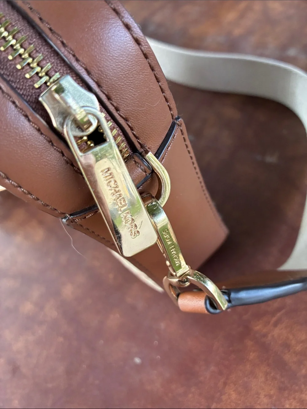 Michael Kors Beige and Brown MK Logo Crossbody with Branded Strap